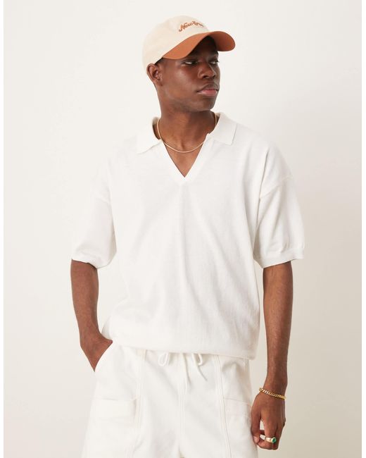 ASOS White Relaxed Knitted Polo With Notch Neck for men