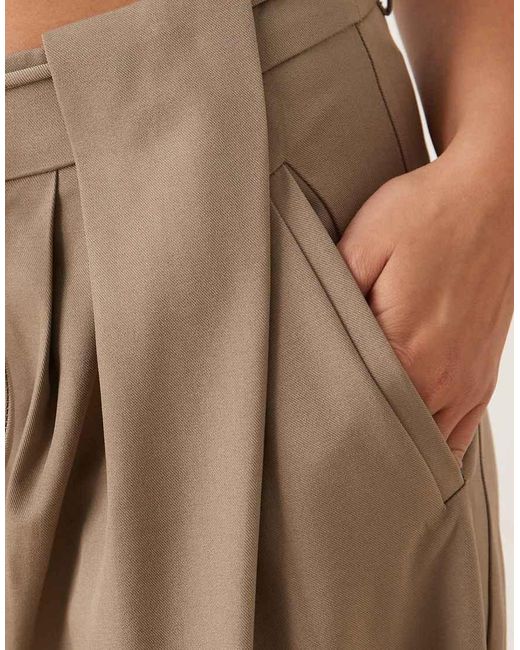 Motel Natural Rivela Tie Waist Wide Leg Tailored Trousers