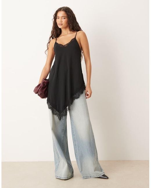 Gina Tricot White Asymmetric Lace Singlet Top