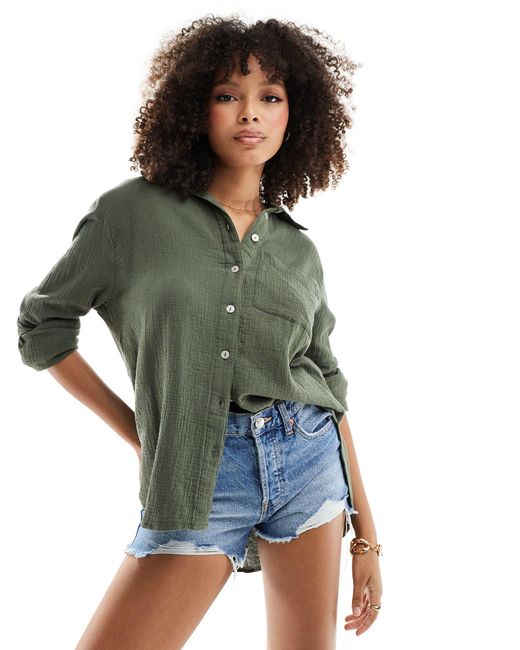 New Look Green Textured Long Sleeve Shirt