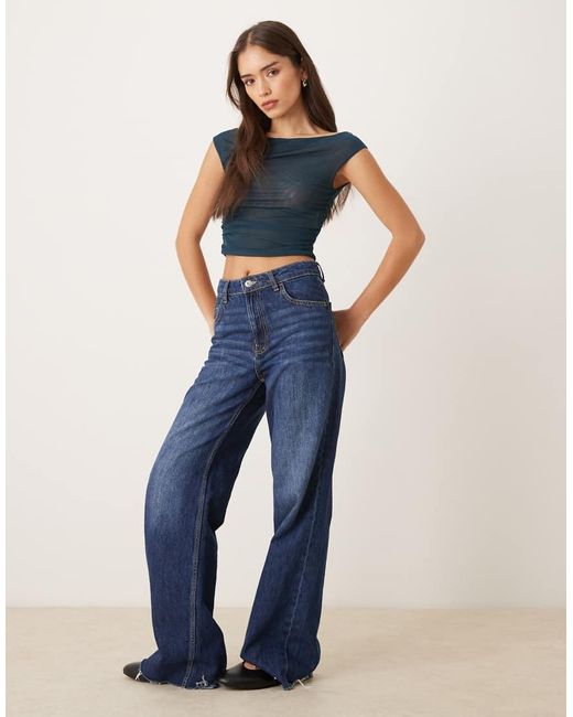 Cotton On Blue Gathered Mesh Off Shoulder Top