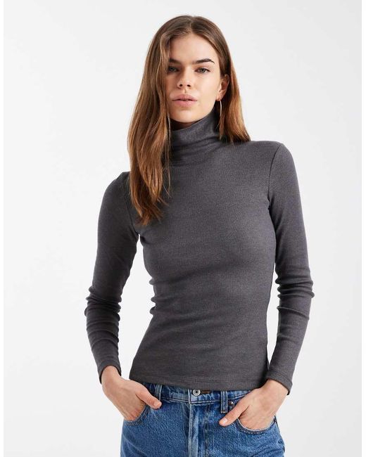Brave Soul Gray Long Sleeve Ribbed Rollneck Top