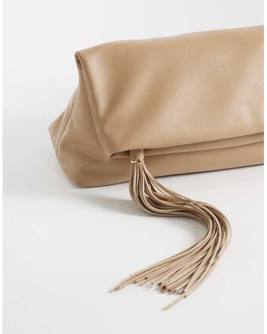 ASOS Natural Tassel Zip Top Flap Clutch