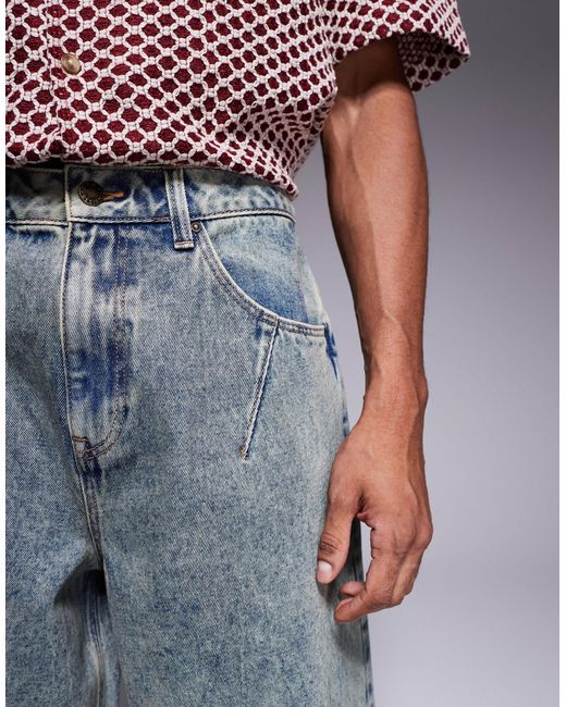Bermuda long en jean avec plis - bleu délavé ASOS pour homme en coloris Gray
