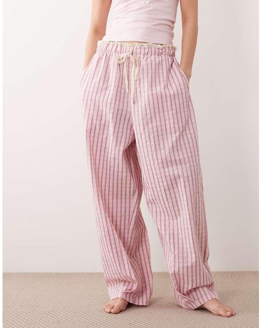 ASOS Pink Textured Pyjama Pants With Lace Waistband Trim