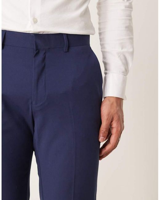ASOS Blue Washable Slim Suit Trousers With Lightweight Worsted Wool for men