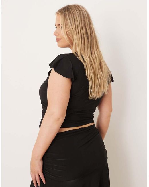 ASOS Black Asos Design Curve Co-ord Floaty Top With Cap Sleeve And Ruched Under Bust
