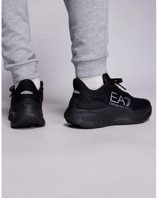 EA7 Gray Armani Wave Cracking Engineered Mesh Logo Trainers for men