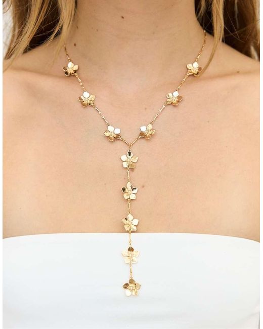 Stradivarius Natural Mini Flower Lariat Necklace