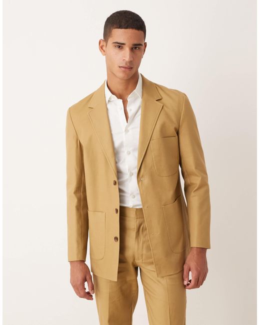 ASOS Natural Cotton Linen Blend Regular Suit Jacket for men
