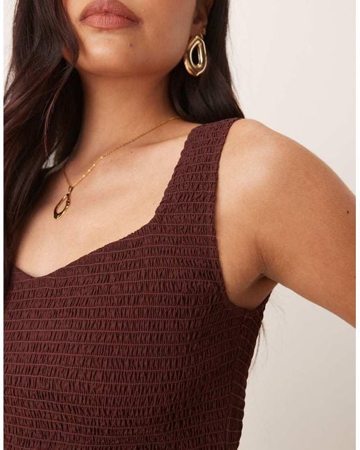 Nobody's Child Brown Thalia Shirred Bodice Drop Hem Midi Dress