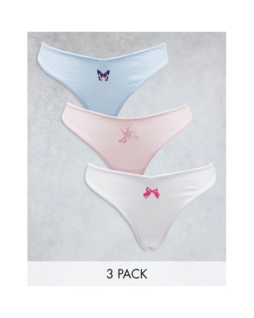 Monki White 3 Pack Embriodery Thong