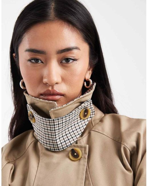 ASOS Brown Cape Detail Trench With Check Liner