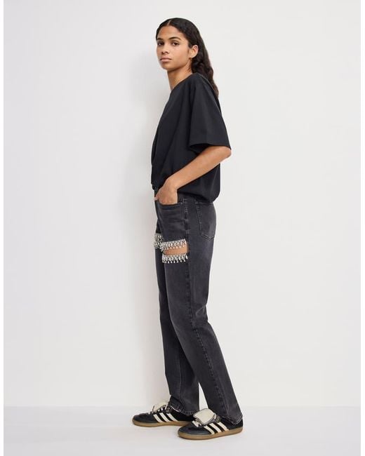 GOOD AMERICAN Blue Good Icon Embellished Straight Leg Jeans