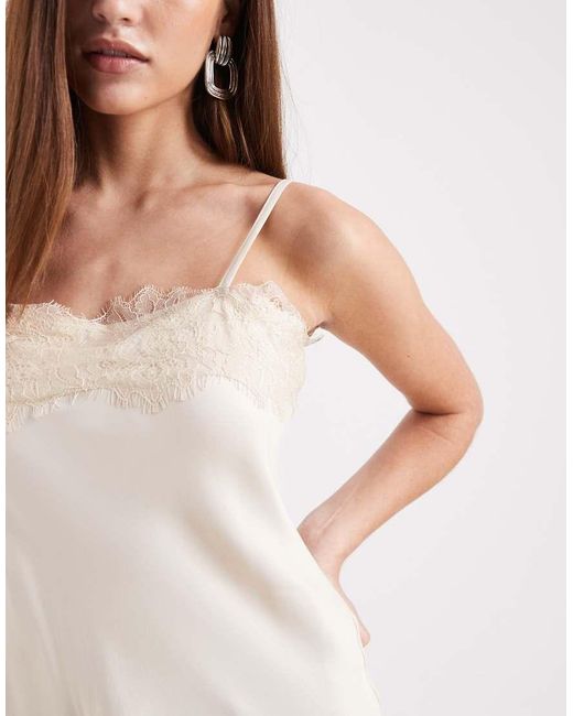 ASOS Natural Satin Lace Trim Asym Mini Dress