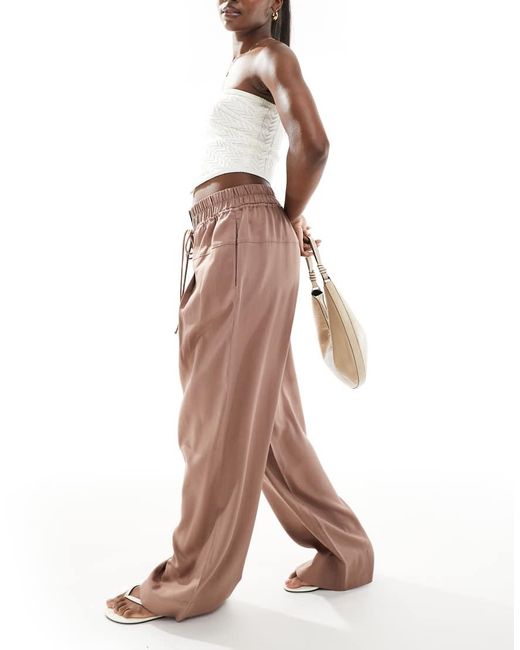 ASOS Brown Oversized Pull On Trousers With Panel And Pleat Detail