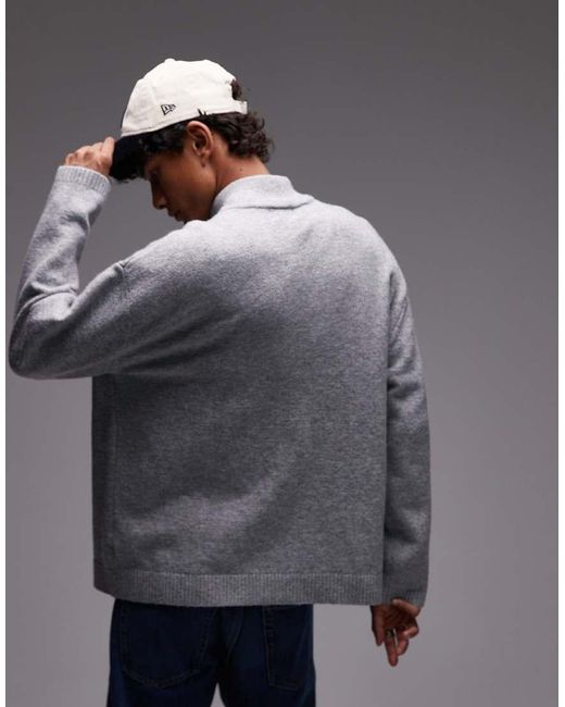 Cárdigan Con Cuello Alzado Y Cremallera Doble De Topman de hombre de color Gray