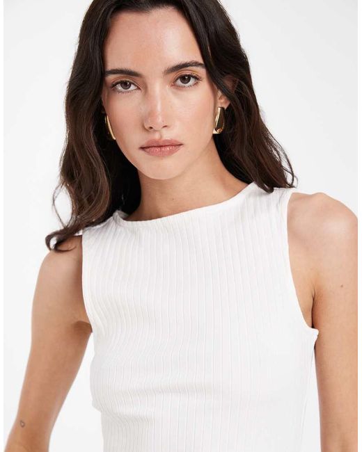 Vero Moda White Flat Rib Boat Neck Sleeveless Jersey Top