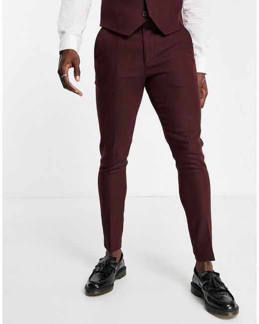 ASOS Wedding Super Skinny Wool Mix Suit Trousers in Red for Men - Lyst