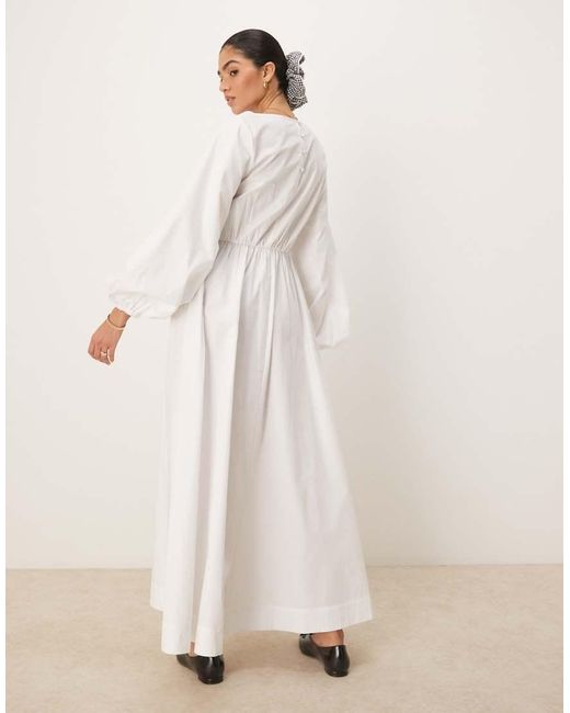 ASOS Natural Poplin Maxi Dress With Asymmetric Waist And Volume Sleeve