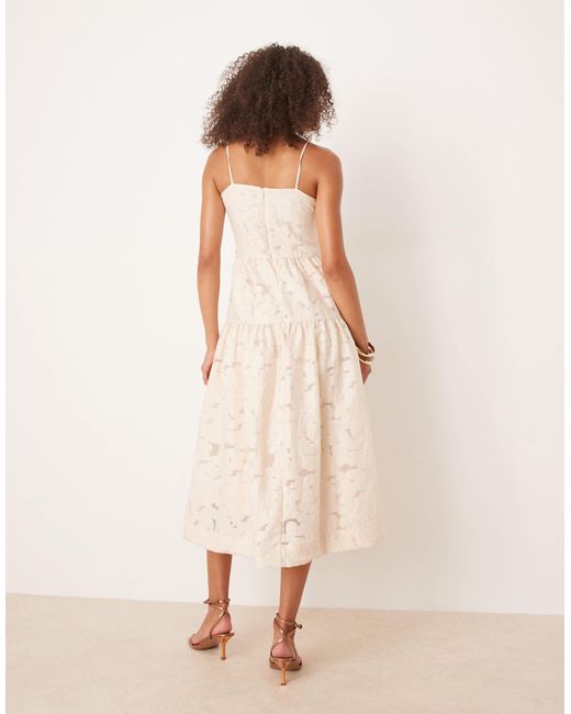 Vila Natural Cami Strap Jacquard Midi Dress
