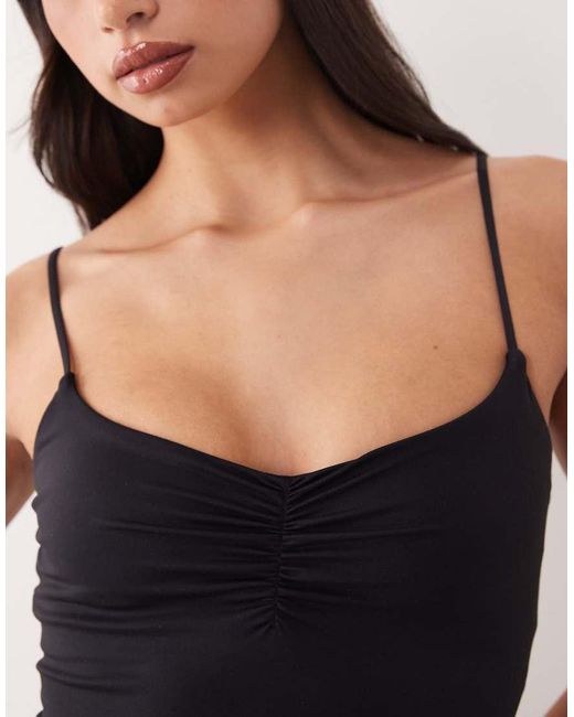 Gina Tricot Black Mix And Match Soft Yoga Ruched Singlet Top