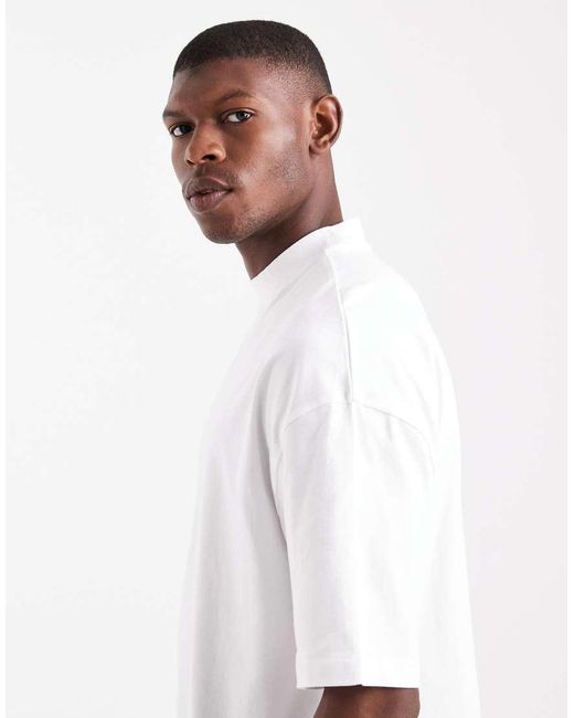 Camiseta Blanca Extragrande Básica Con Cuello Subido Essentials De ASOS de hombre de color White