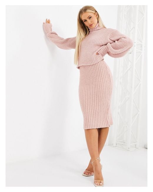 Missguided Pink Co-ord Fluffy Midi Skirt