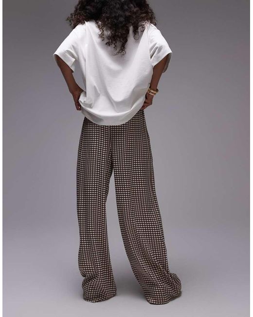 TOPSHOP Brown Co Ord Satin Drawcord Wide Leg Check Trouser
