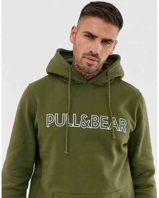 Pull&Bear Green Logo Hoodie for men