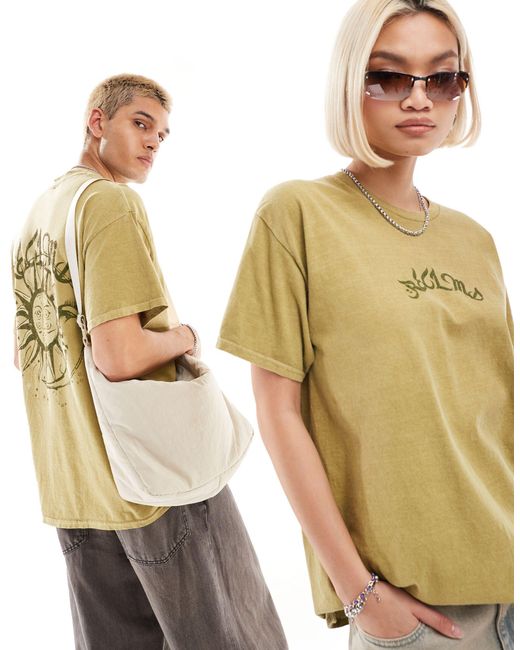 Reclaimed (vintage) Yellow Unisex Oversized Washed T-shirt With Back Celestial Graphic