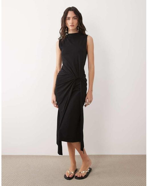 ASOS Multicolor Funnel Neck Sleeveless Maxi Dress With Knot Detail