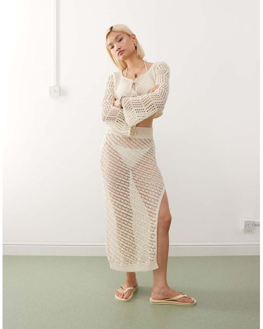 Noisy May Natural Crochet Tie Detail Maxi Skirt