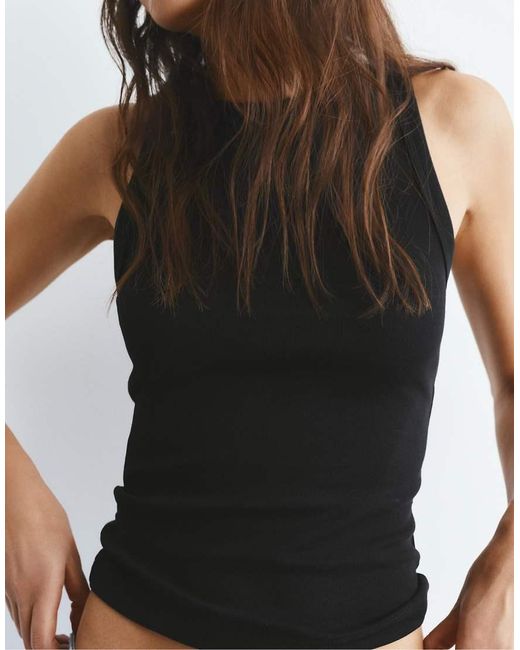 Pull&Bear Black Round Neck Tank Top