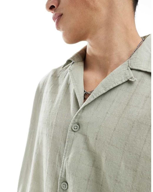Only & Sons Gray Relaxed Fit Textured Revere Collar Shirt for men