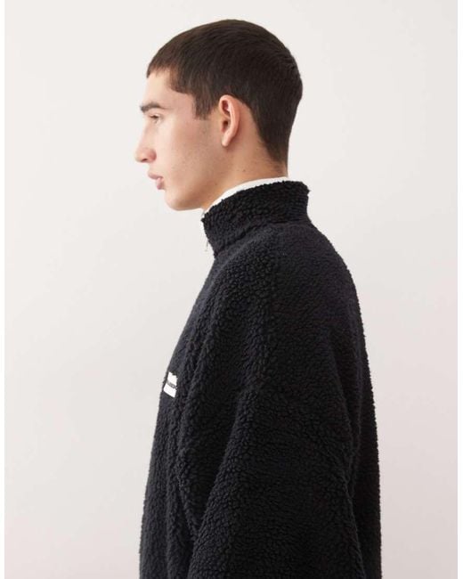 Collusion Black Half Zip Borg Fleece for men
