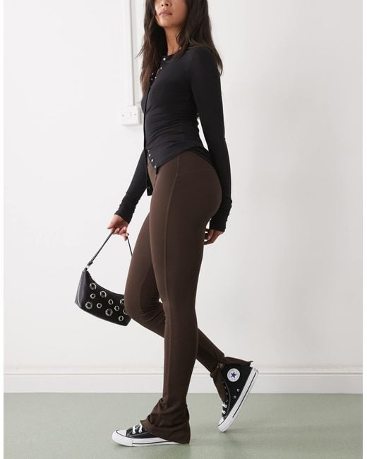 Monki Brown Fitted Split Hem Flared Trousers