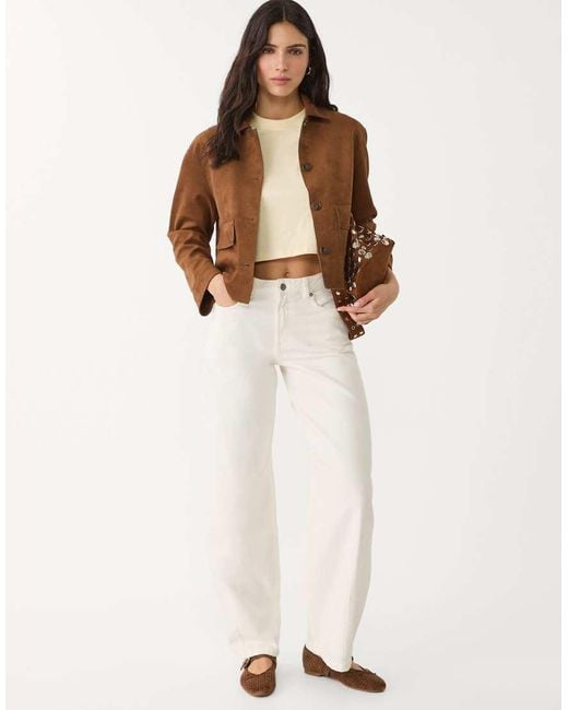 Stradivarius Brown Faux Suede Jacket With Pockets
