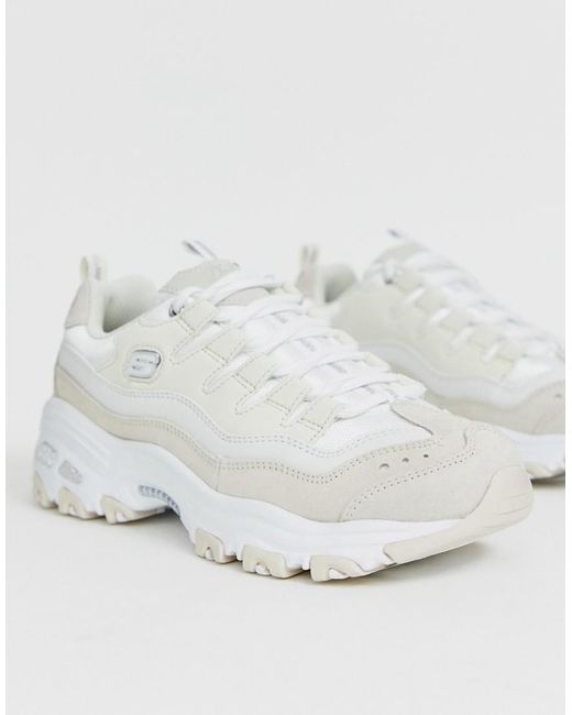 Skechers Leather D'lite Chunky Trainers in White | Lyst