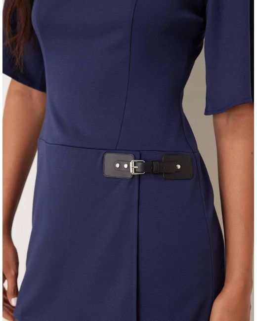 ASOS Blue Wide Short Sleeve Mini Dress With Side Buckle