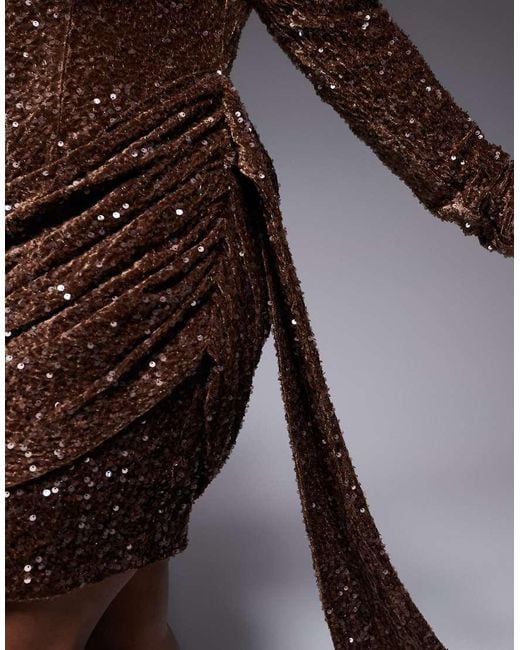 ASOS Brown Curve Velvet Sequin Drape Side Mini Dress