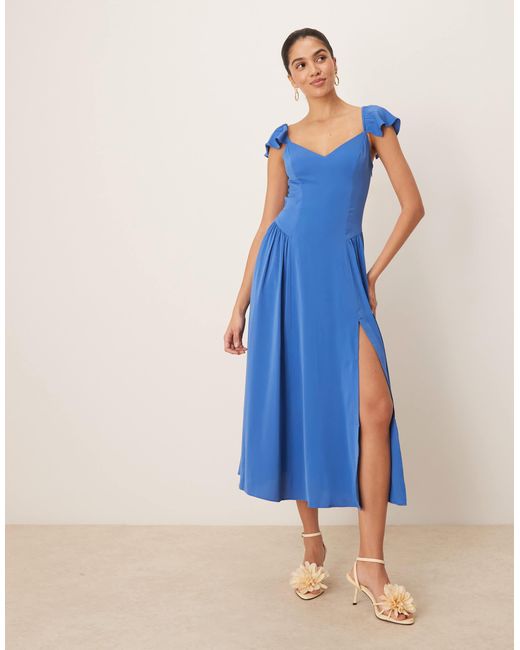 Abercrombie & Fitch Flutter Sleeve Dipped Waist Maxi Dress in Blue | Lyst Abercrombie & Fitch Flutter Sleeve Dipped Waist Maxi Dress in Blue | Lyst