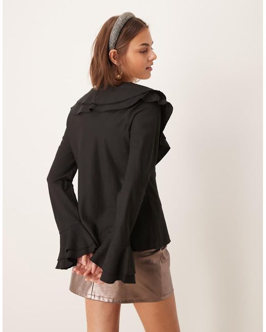Finding Friday Black Vneck Frill Blouse