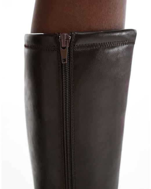 London Rebel Black Isla Block Heeled Knee Boots
