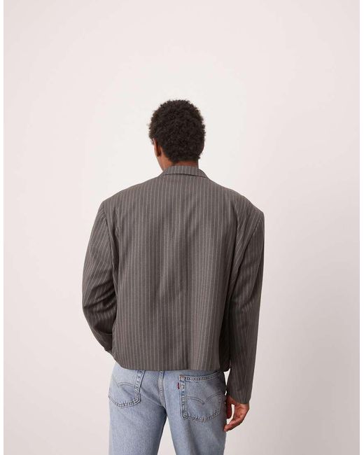 ASOS Gray Double Breasted Extreme Oversized Cropped Blazer for men