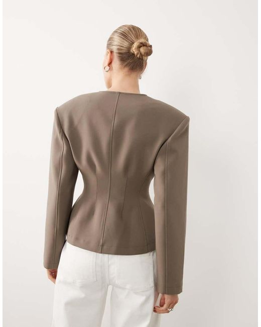 ASOS Brown Collarless Button Through Cinch Blazer