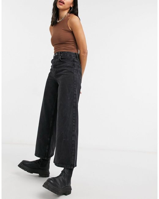 washed black wide leg jeans