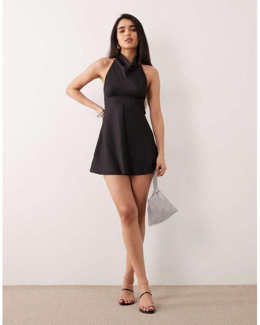 ONLY Natural Halterneck Satin Mini Dress