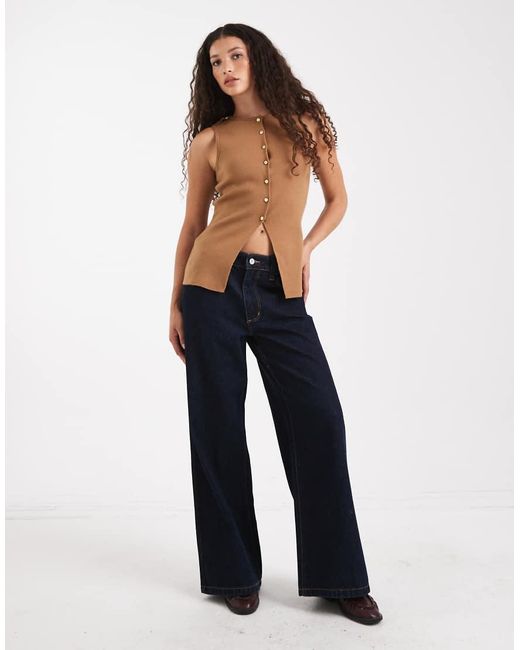 New Look Blue Knitted Button Down Waistcoat
