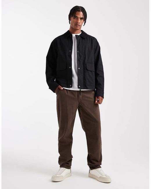 Jack & Jones Black Worker Jacket With Corduroy Collar for men